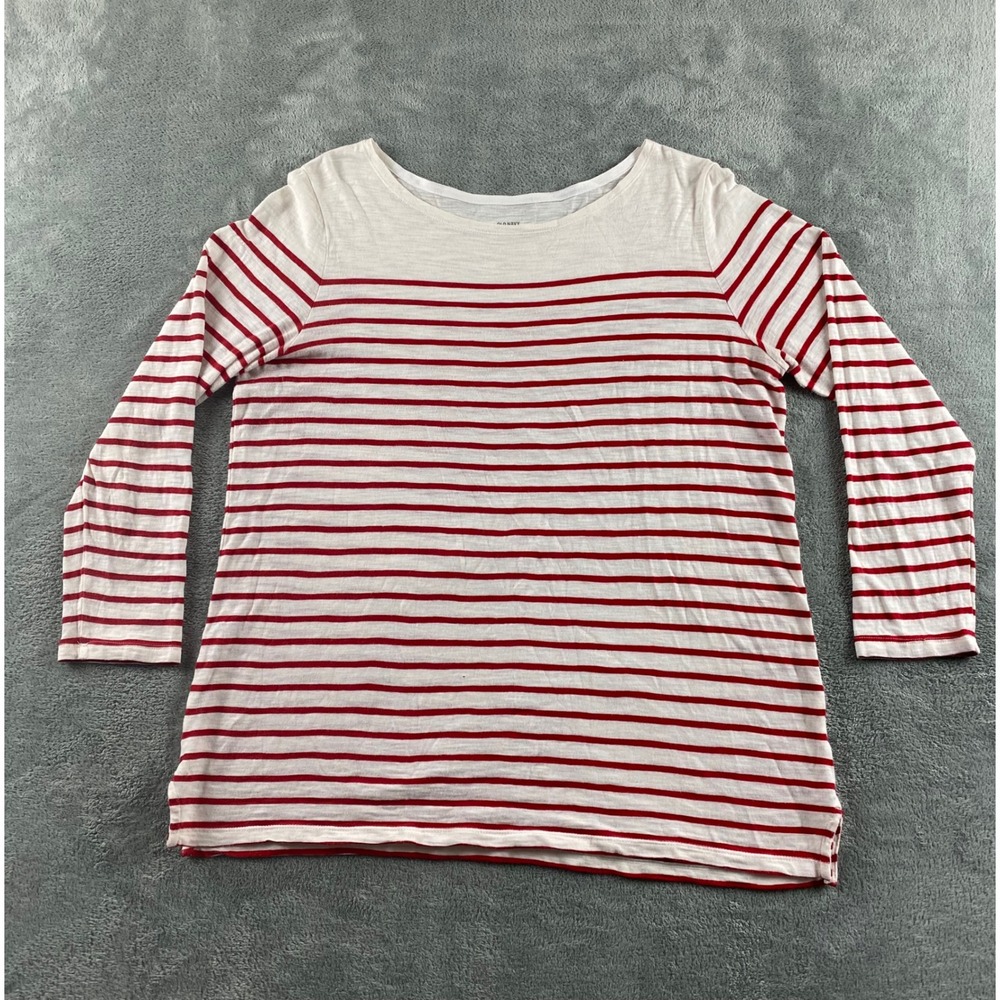 Old Navy Womens Red White Striped Boat Neck Long Sleeve Slub Top Size M